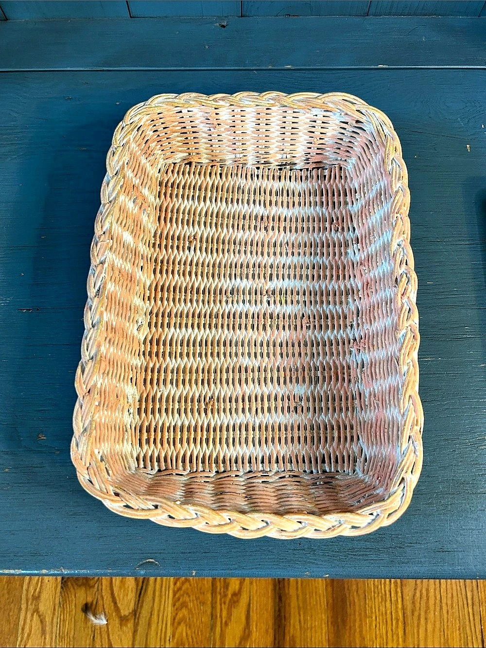 Woven Rectangular Basket in Pink Orange & White | 9.5 x 13” Inches